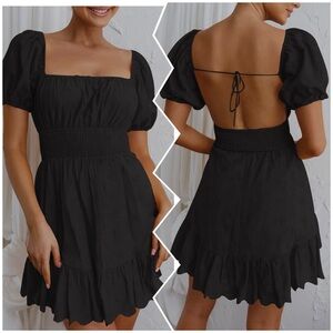 MURMUREY Womens Off Shoulder Summer Dresses Square Neck Tie Backless Mini